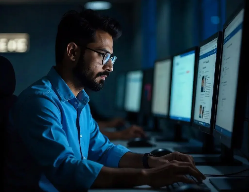 a man is setting facebook boost from a computer in an office